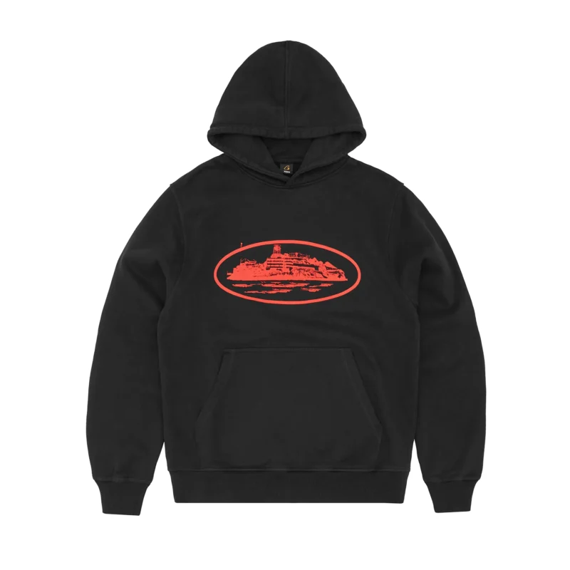 Hoodie Noir Rouge - Alcatraz V2 Corteiz