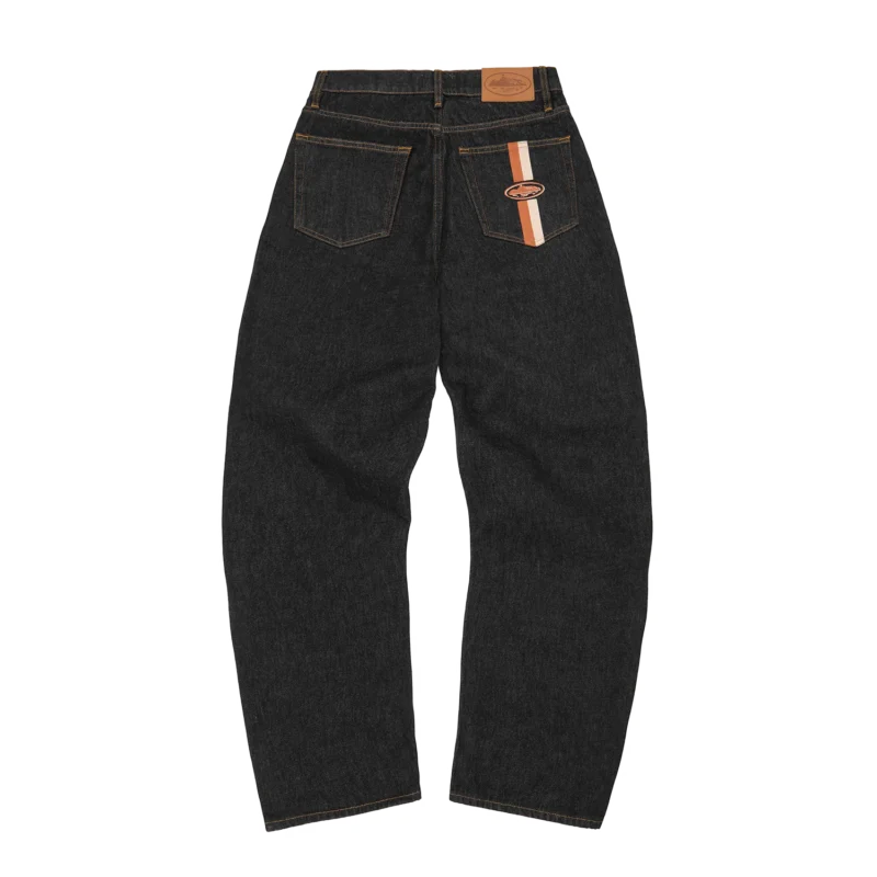 Jean Baggy Double Bande Noir Délavé - Corteiz